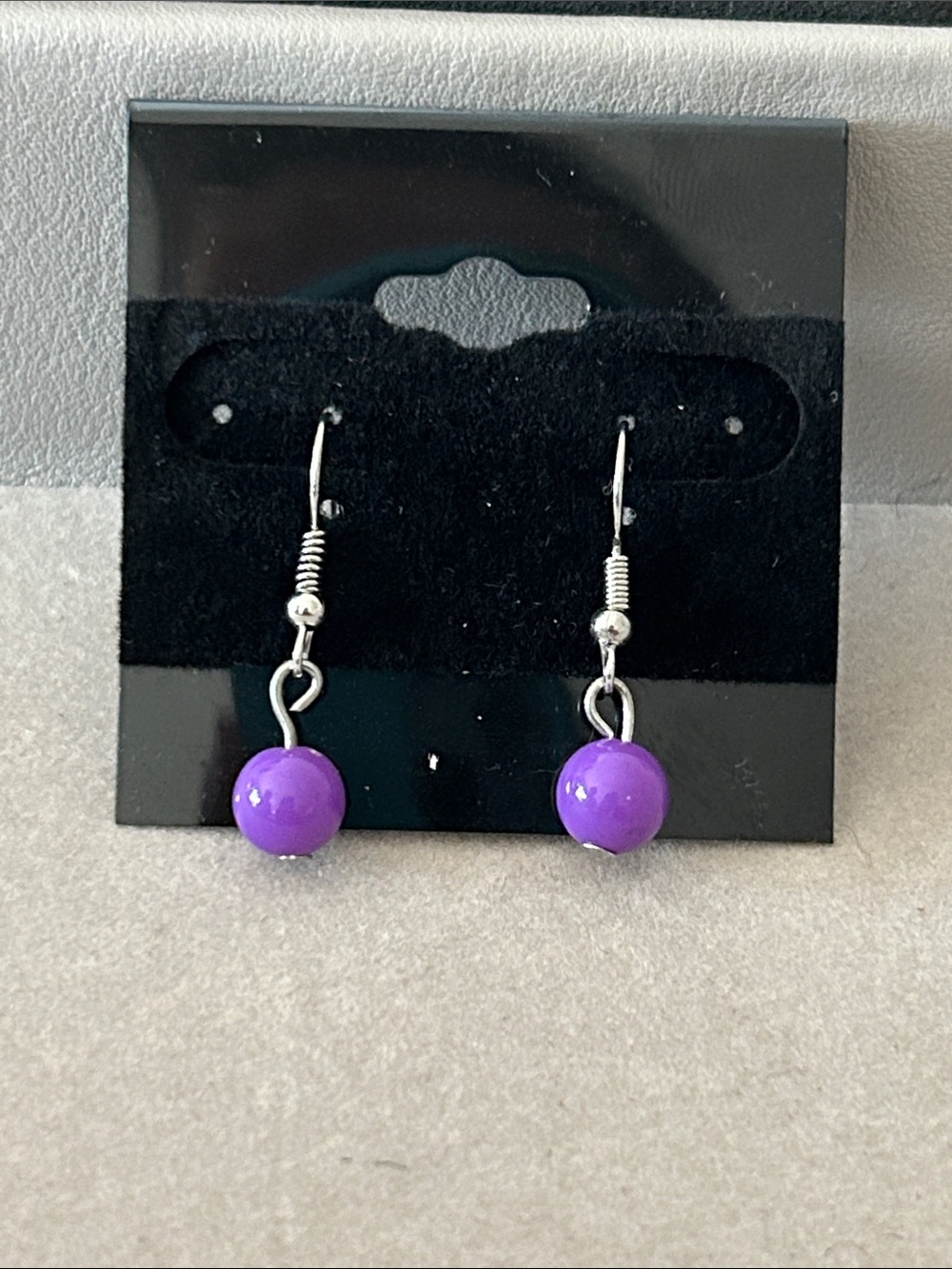 Purple Bead Drop Earrings with Silver Hooks - Women’s Jewelry